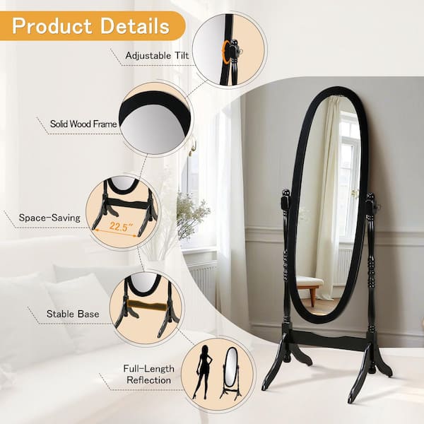 GOGEXX Queen Anne Style Black 16 in. W x 59.25 in. H Floor Mirror
