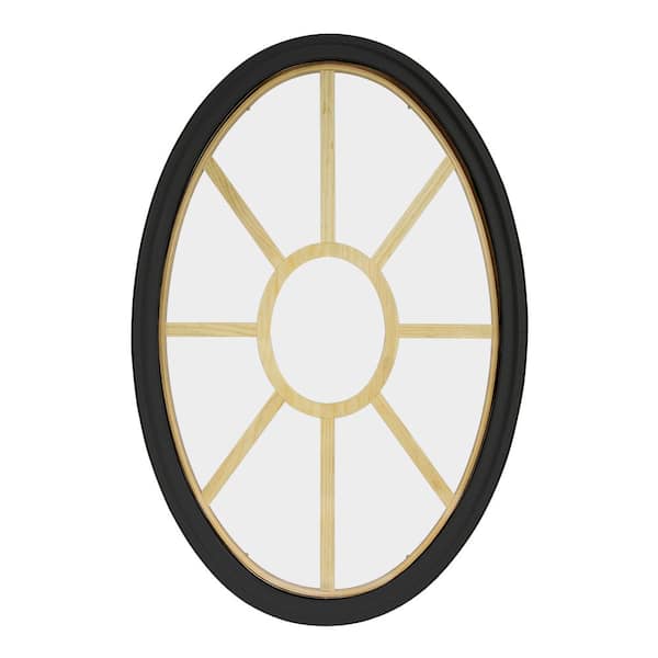 FrontLine 24 in. x 36 in. Oval Bronze 6-9/16 in. Jamb 3-1/2 in. Interior Trim 9-Lite Grille Geometric Aluminum Clad Wood Window