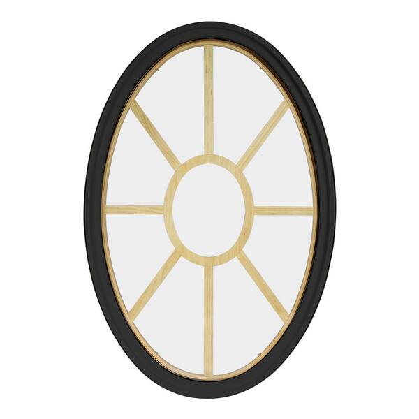 FrontLine 30 in. x 48 in. Oval Bronze 6-9/16 in. Jamb 3-1/2 in. Interior Trim 9-Lite Grille Geometric Aluminum Clad Wood Window