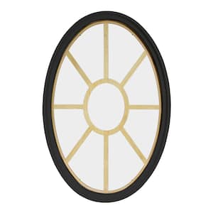 36 in. x 60 in. Oval Bronze 6-9/16 in. Jamb 9-Lite Grille Geometric Aluminum Clad Wood Window