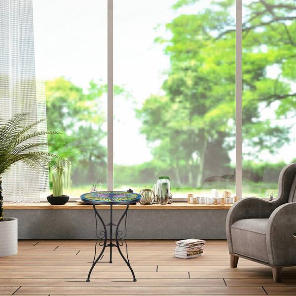 MUMTOP 14 in. Yellow Side Tables Glass Top Butterfly Outdoor