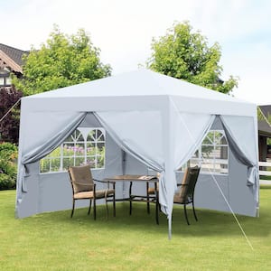 10 ft. x 10 ft. White Pop Up Gazebo Canopy Outdoor Tent with Removable Sidewall and Windows