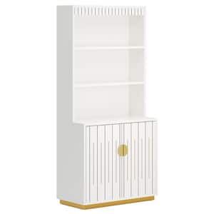 Eulas 66.92 in. Tall White Wood Bookcase, 3-Shelf Bookshelf with 2-Door, Bookshelf Cabinet with 3 Open Display Shelf