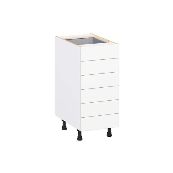 J COLLECTION Timberline 15 in. W x 24 in. D x 34.5 in. H Assembled Slab Drawer Base Kitchen Cabinet in Bright White with 6-Drawers