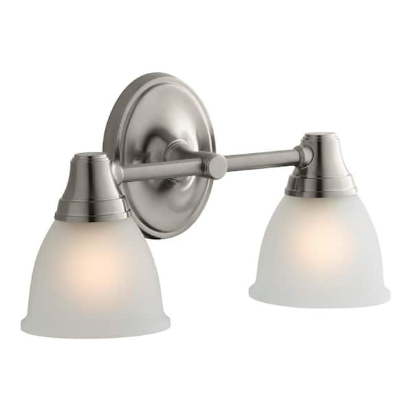 KOHLER Forte 2 Light Brushed Nickel Indoor Bathroom Vanity Light Fixture, Position Facing Up or Down, UL Listed