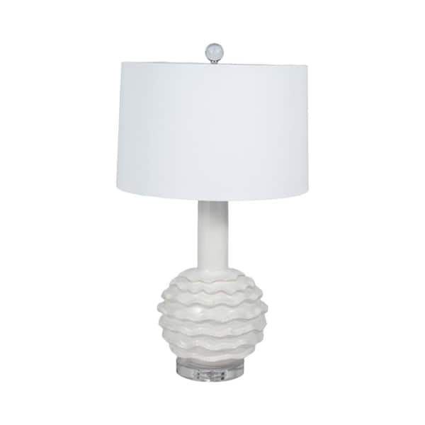 27 in. White Ceramic Ruffles Table Lamp with Crystal Base