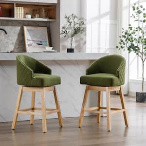 Set of 2 Swivel Counter Height Bar Stools Accent Chairs with Footrest for Kitchen, Dining Room, Olive Green