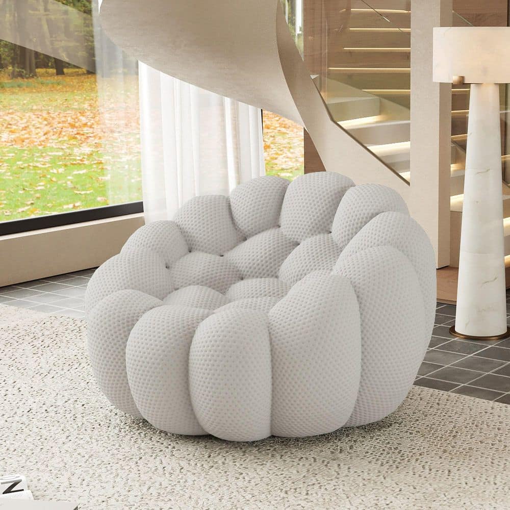 49.21 in. Rolled Arm 3D Honeycomb Fabric 2-piece Curved Sectional Sofa with Ottomam in. Beige(Fully Assembled)