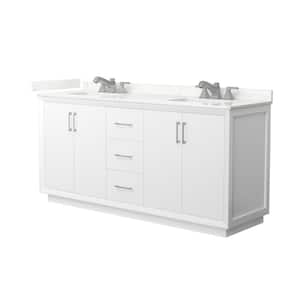 Strada 72 in. W x 22 in. D x 35 in. H Double Bath Vanity in White with Giotto Quartz Top