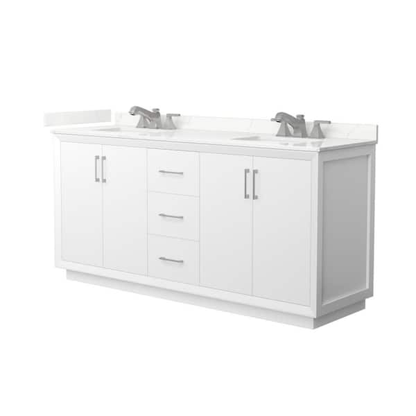 Wyndham Collection Strada 72 in. W x 22 in. D x 35 in. H Double Bath Vanity in White with Giotto Quartz Top