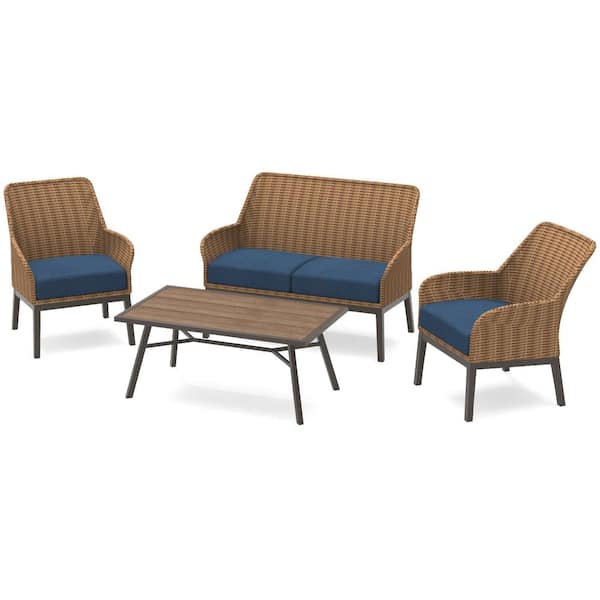 StyleWell Clovermill 4-Piece Steel Outdoor Conversation Set with Olefin Lake Cushions