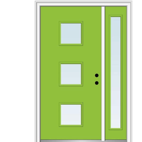 MMI Door 51 in. x 81.75 in. Aveline Low-E Glass Left-Hand 3-Lite Modern Painted Fiberglass Smooth Prehung Front Door w/ Sidelite