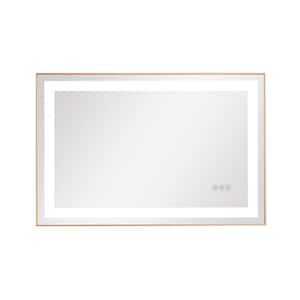 36 in. W. x 24 in. H Large Rectangular Framed LED Light Anti-Fog Wall Bathroom Vanity Mirror in Gold