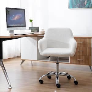White Polyester Faux Fur Desk Chair, Computer Chair, Task Chair for Home Office, Adjustable Accent Armchair Swivel Chair