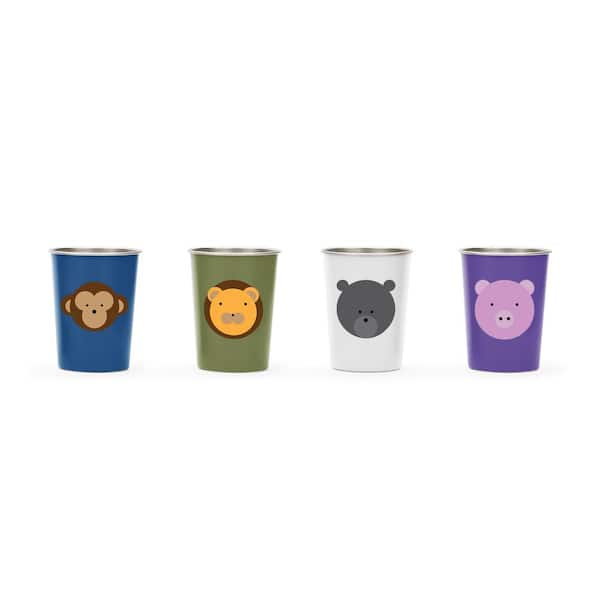RED ROVER Stainless Steel Animal Cups 10 oz. Lion, Bear, Monkey, Pig (Set of 4)