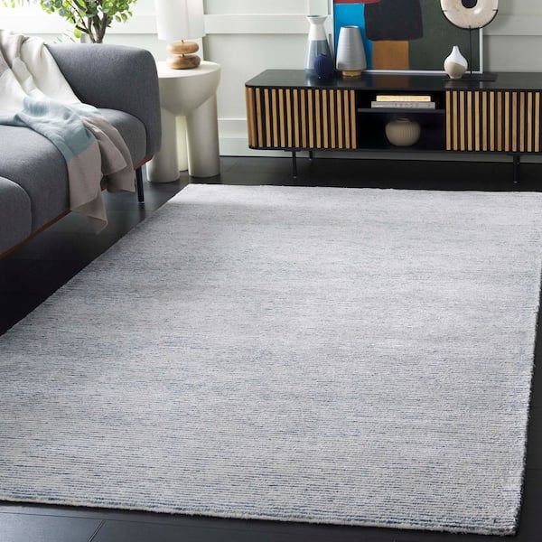 Soho 9 ft. x 12 ft. Blue/Ivory Distressed Striped Area Rug