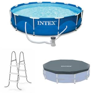 12 ft. x 30 in. Swimming Pool with Pump, Pool Ladder for 42 in. Wall and 12 ft. Cover