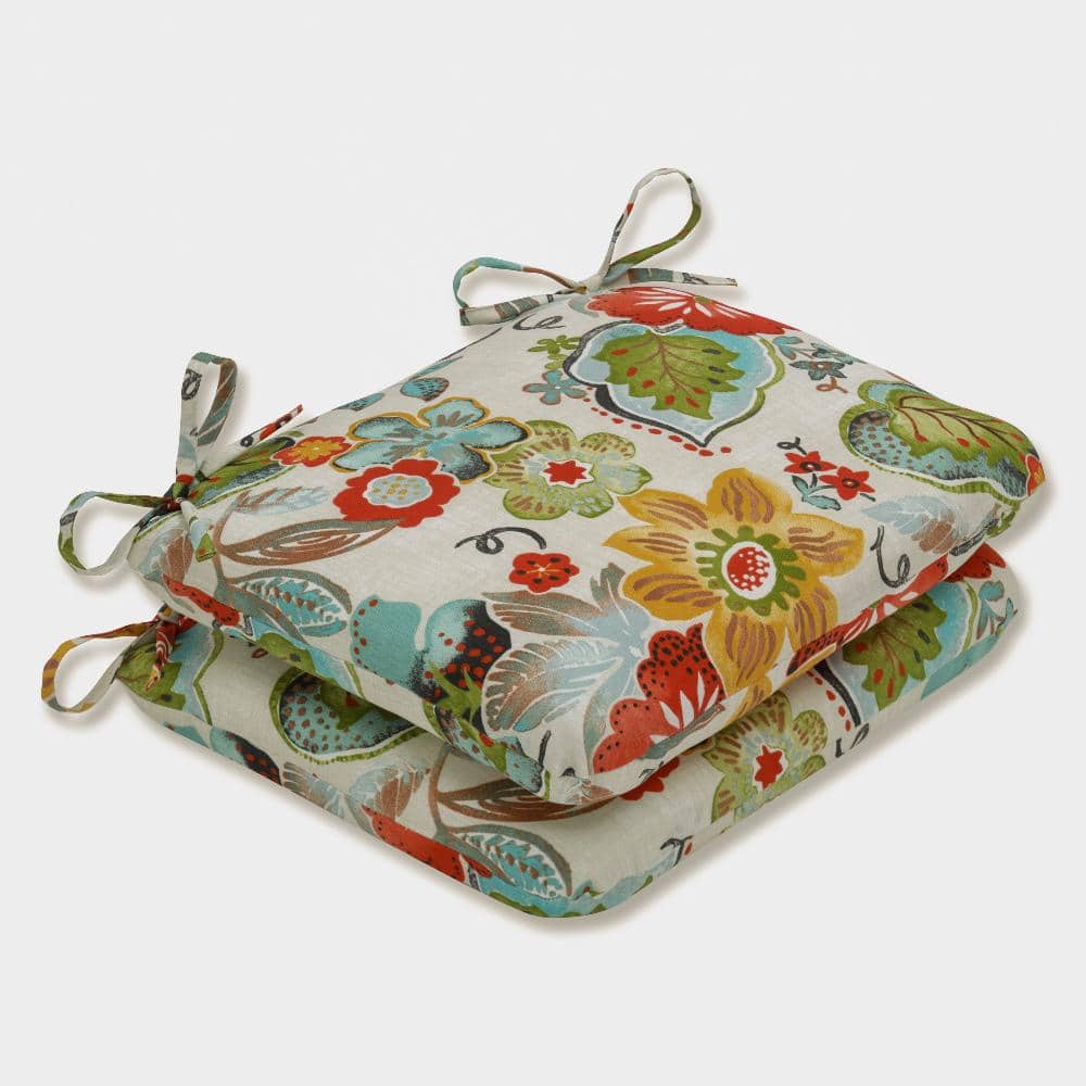 Floral Watercolor Multicolor Indoor/Outdoor Chair Cushions with Ties