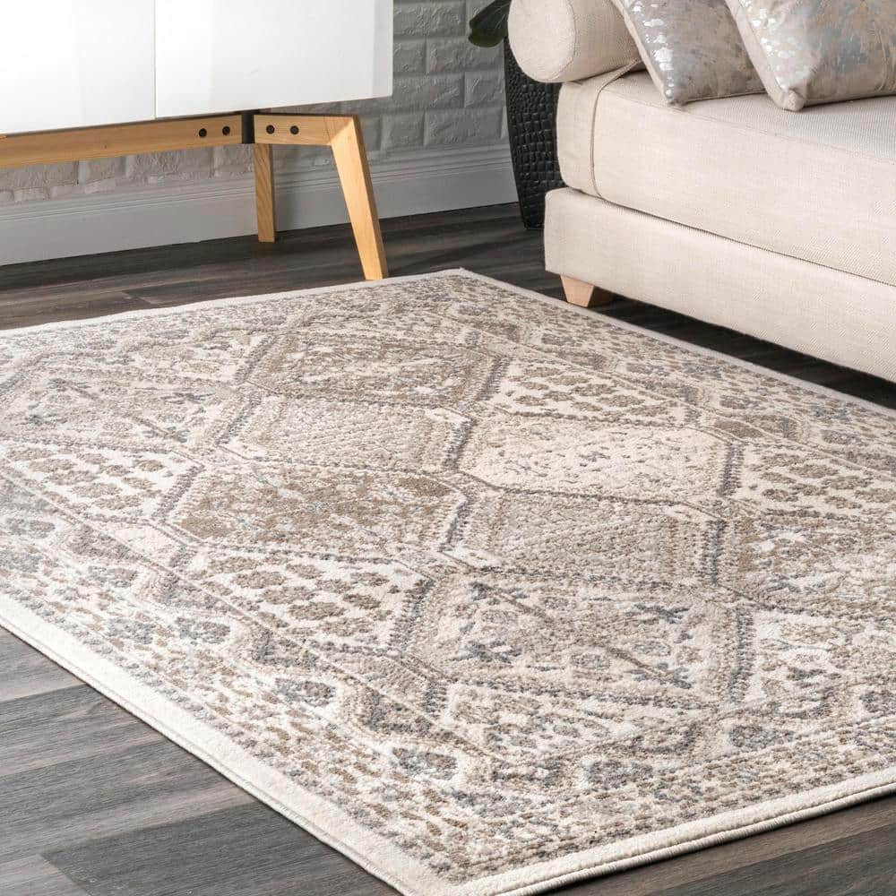 Becca Beige Synthetic Traditional Tiled Runner Rug