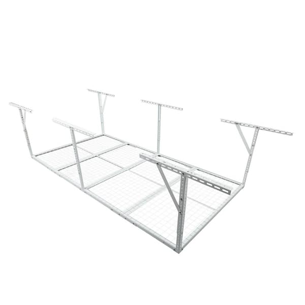 96 in. W x 40 in. H x 48 in. D White Adjustable Height Heavy Duty Steel Overhead Garage Storage Rack