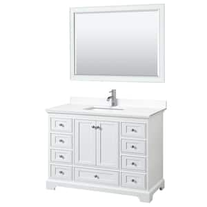 Deborah 48"W x 22"D Single Vanity in White w/ Cultured Marble Vanity Top in White w/ Basin & Mirror