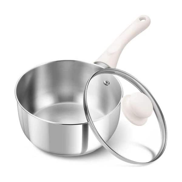 2 Piece Stainless Steel Saucepan Set with Cream White Bakelite Handle Induction Ready, Even Heating, Lid