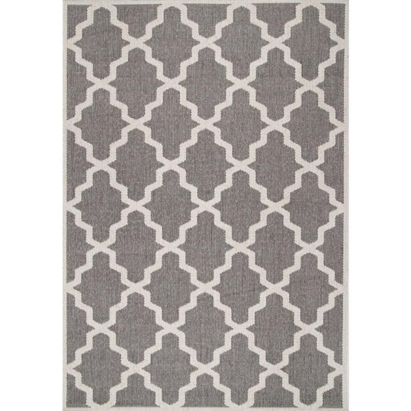 Gina Moroccan Trellis Gray 5 ft. x 8 ft. Indoor/Outdoor Oval Area Rug