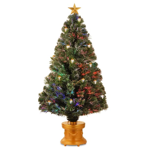 National Tree Company 4 ft. Fiber Optic Fireworks Artificial Christmas Tree with Gold Lanterns