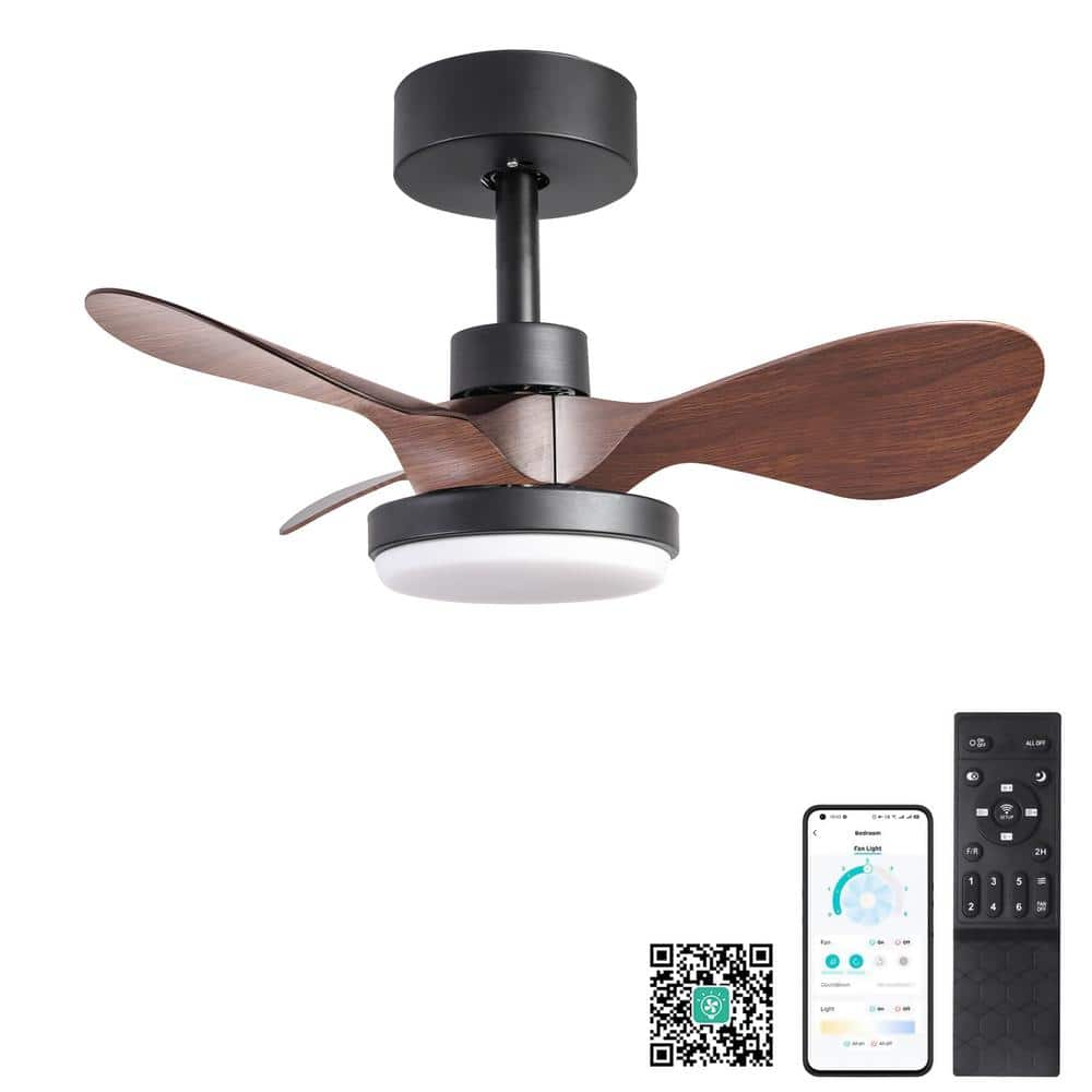 FIRHOT 24 in. LED Indoor Matt Black Smart Smart Ceiling Fan with App and Remote Control and 3 Colors Dimmable