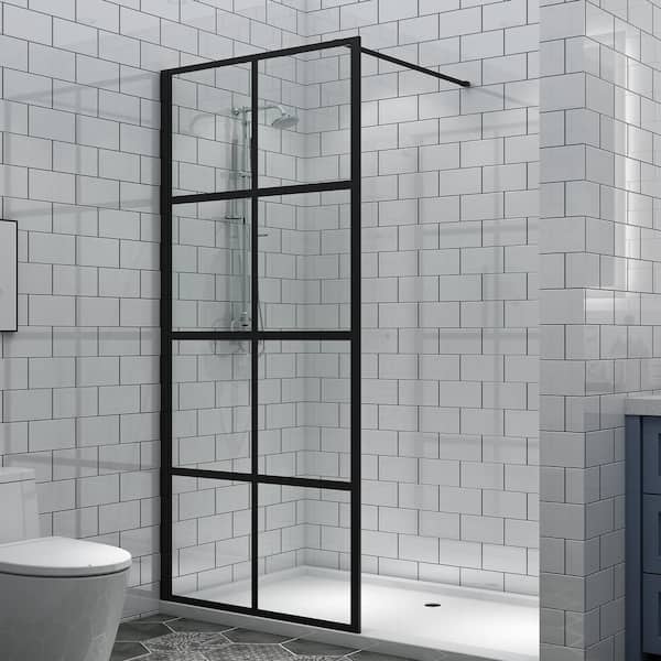 CASAINC 34 in. W x 74 in. H Fixed Single Framed Shower Door in Black