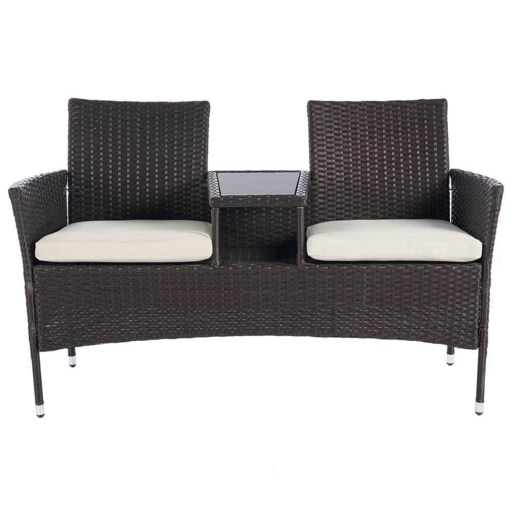 Movisa Wicker Outdoor Loveseat with Beige Cushions YMVW802 The Home