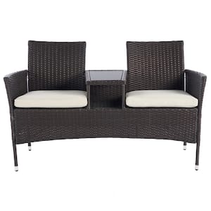 Wicker Outdoor Loveseat with Beige Cushions