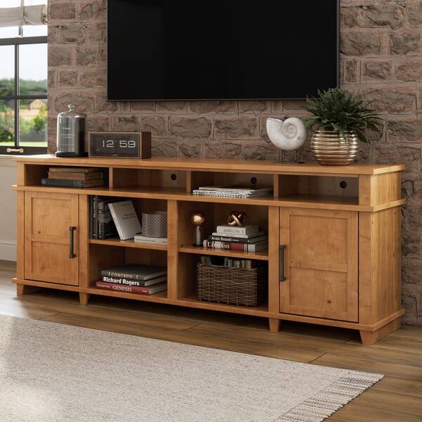 Bridgevine Home Bridgevine Home 86 in. No Assembly Required Hazelwood Finish Solid Wood TV Stand, Fits TVs up to 95 in.