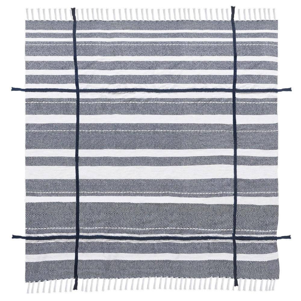 Blue & White Organic Cotton Striped Throw Blanket, 50" x 60"