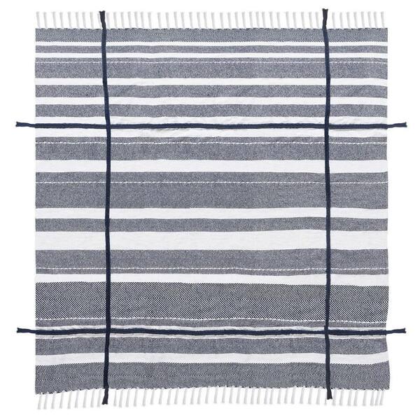 0623-9 BLANKET / STRIPE ブランケット/ストライプ Gemma Textured Navy Blue/White Horizontal Striped All