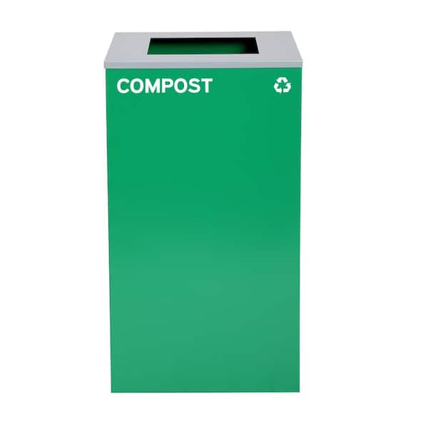 Alpine Industries 29 Gal. Green Steel Square Compost Commercial Trash Can with Lid