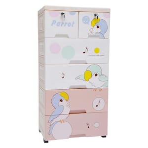 40.16 in. H x 19.69 in. L Multi-Colored Cartoon Parrot Pattern Storage Cabinet with 6 Drawers and Silent Wheels