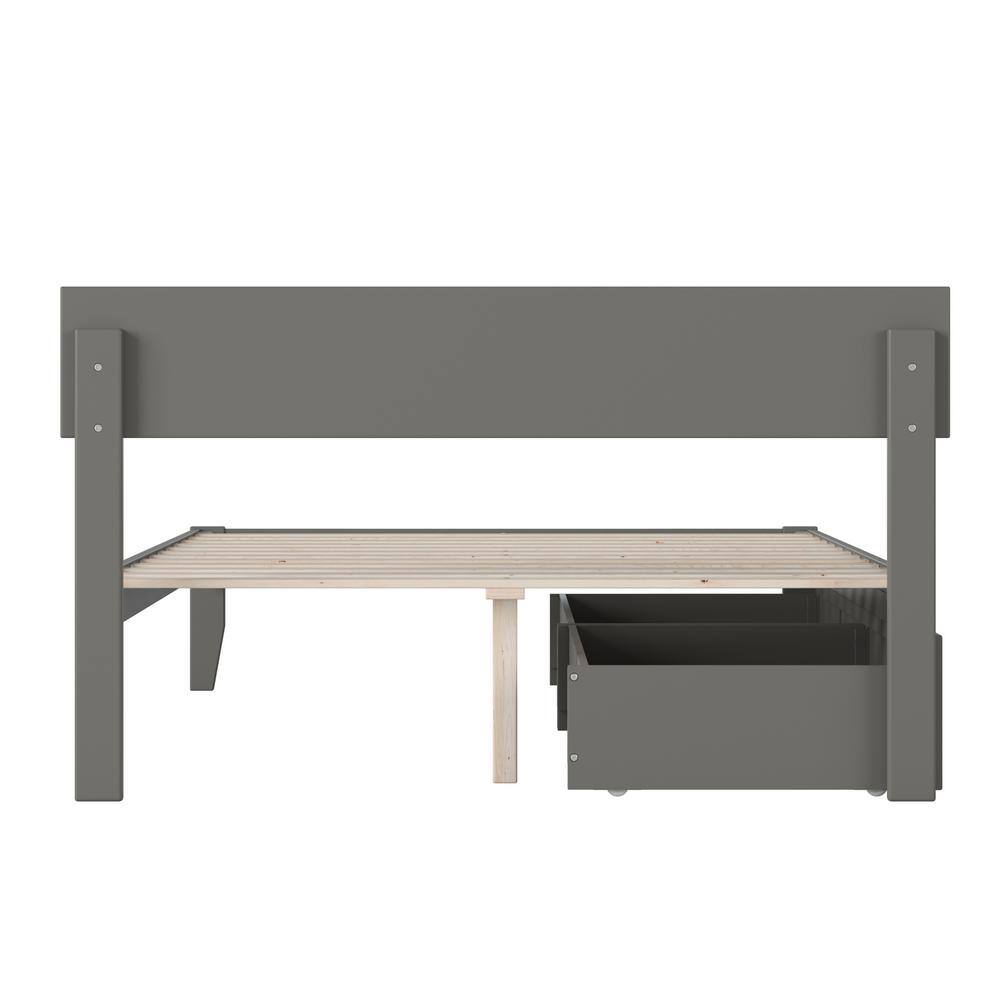 Gray Full Wood Platform Bed with Storage Drawers