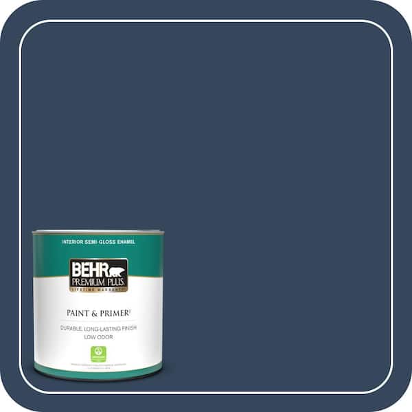 BEHR PREMIUM PLUS 1 qt. #MQ5-54 Compass Blue Semi-Gloss Enamel Low Odor Interior Paint & Primer