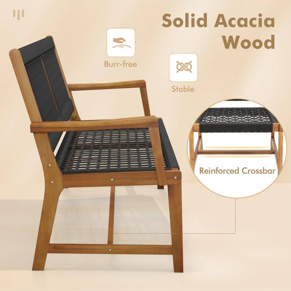 Set of 2 Black Rope Woven Acacia Wood Dining Chairs