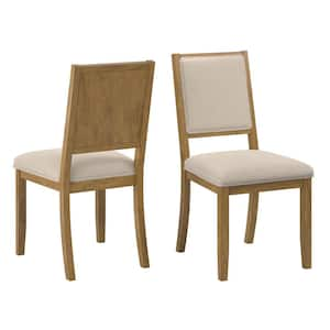 Oak Wood Finish Cream Boucle Fabric Dining Chair (Set of 2)