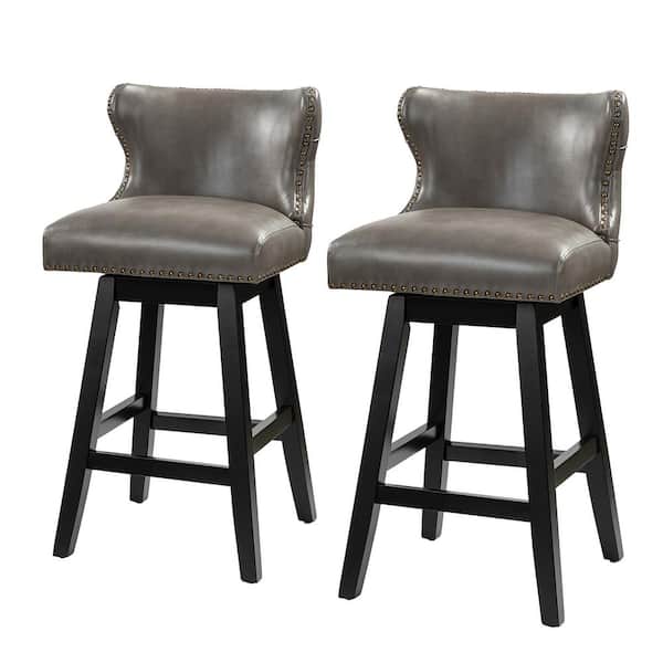 JAYDEN CREATION Federico Classic Grey Low Back 360° Swivel Bar and Counter Stool with 29.5 in. H Seat Set of 2