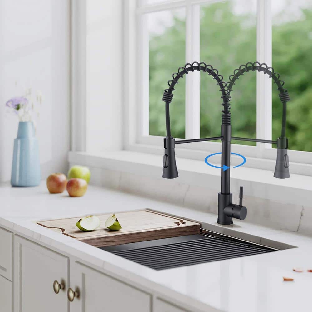 Matte Black Stainless Steel Pull-Down Kitchen Faucet with Deck Plate