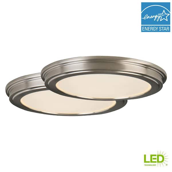 Commercial Electric 15 in. Brushed Nickel 5-CCT LED Round Flush Mount, Low Profile Ceiling Light (2-Pack)