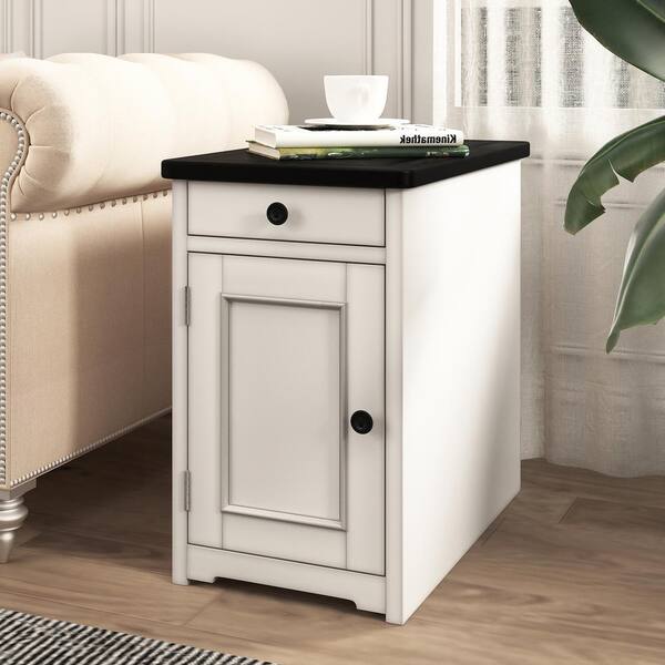 white end table with usb