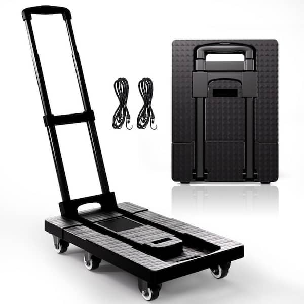 6 Wheels Collapsible Luggage Cart with 2 Elastic Ropes, Folding Hand Truck 500 lbs. Portable Heavy Duty Dolly Cart