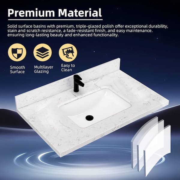 Zeafive Cala 36 in. W x 22 in. D Cultured marble White Rectangular