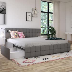 Elizabeth Gray Linen Upholstered King Size Bed with Storage