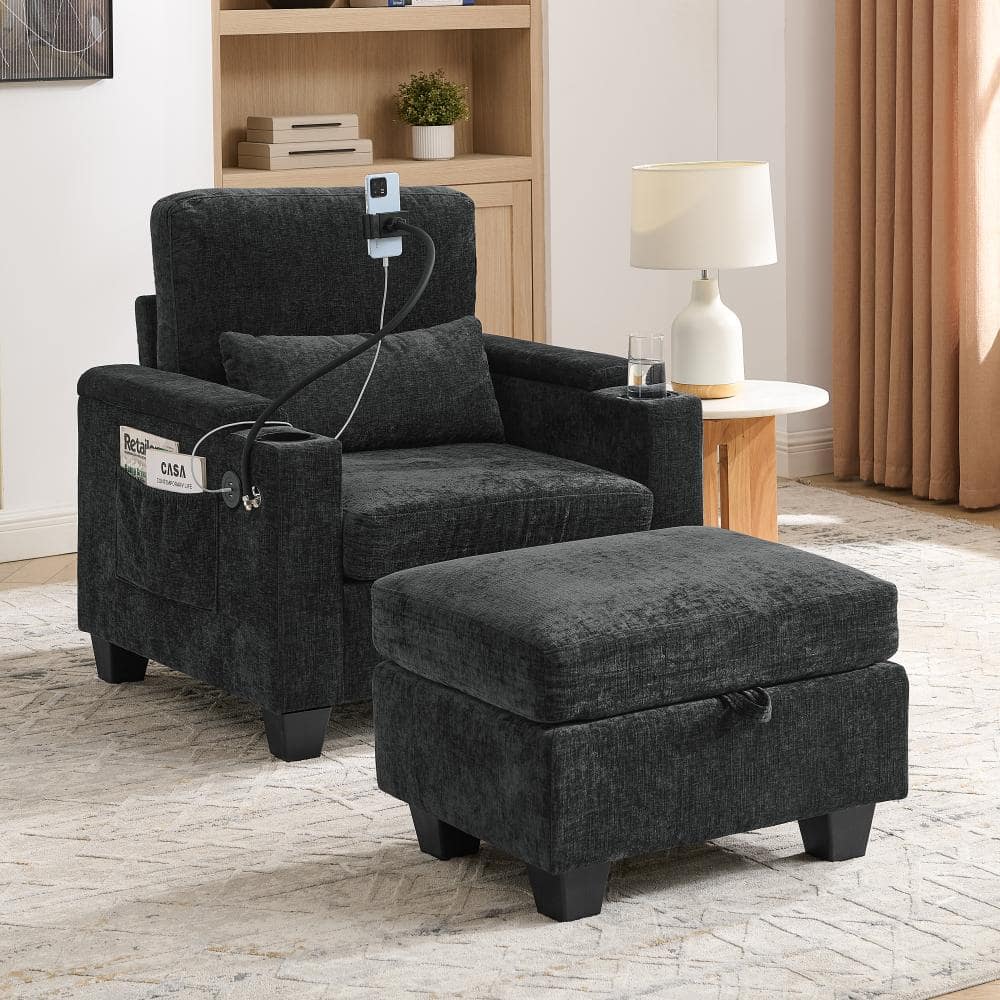 Single Recliner Sofa with Adjustable Backrest,USB Port,Phone Stand,Hidden Storage & Ottoman,Black price history on PriceWatchPro