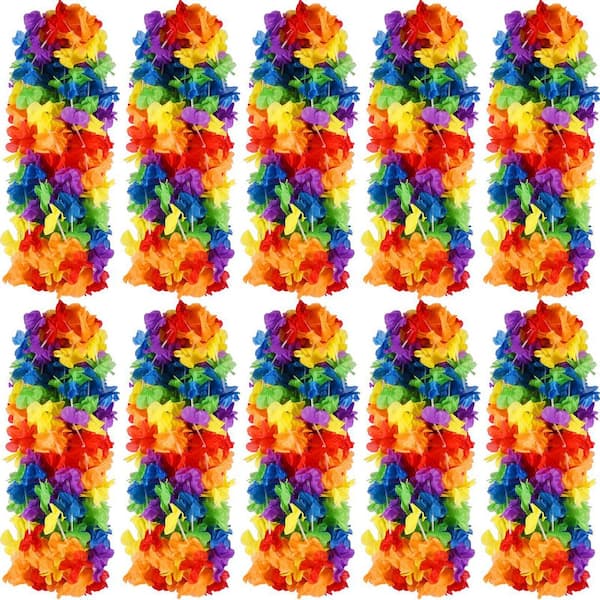 Unbranded 2 in. Colorful Hawaiian Leis Garland Set 100 Pcs Rainbow Artificial Flowers for Luau Party and LGBT Pride Celebrations